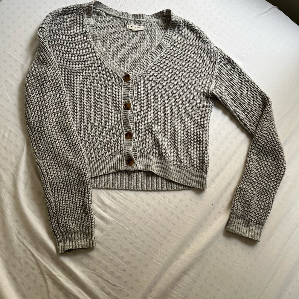 Aeropostale Gray Cropped Cardigan
